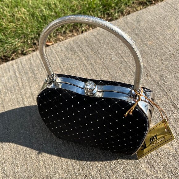 Joy Collection Blk Eve Clutch Bag Sparkly Dots "U" Handle Faux Diamond Closure - Picture 4 of 13